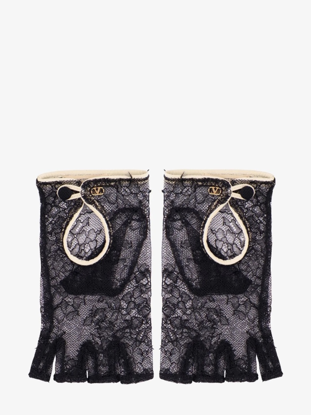 Valentino Garavani Lace Gloves With Leather Profiles Size 7